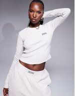 Weekend Collective wide leg joggers and long sve top in oatmeal rib