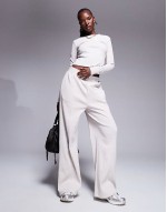 Weekend Collective wide leg joggers and long sve top in oatmeal rib