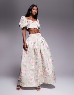 jacquard puff sve top and maxi skirt with bow back co-ord in tulip floral