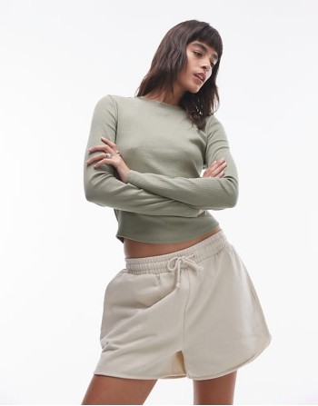 rib curve hem long sve tee in soft khaki