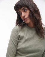 rib curve hem long sve tee in soft khaki