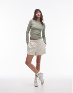 rib curve hem long sve tee in soft khaki