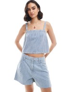 Premium pinstripe denim cami top and shorts co-ord set in light blue