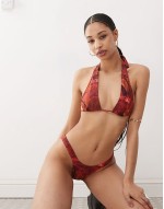 cerry hibiscus print bikini top in red