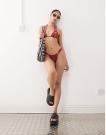 cerry hibiscus print bikini top in red