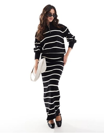 knitted jumper and maxi skirt co-ord in black and cream stripe