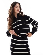 knitted jumper and maxi skirt co-ord in black and cream stripe