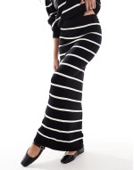 knitted jumper and maxi skirt co-ord in black and cream stripe