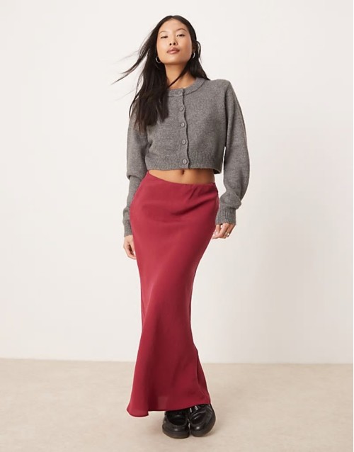 petite bias maxi skirt in red