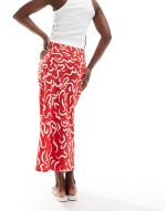 swirl print bias cut midaxi skirt in red