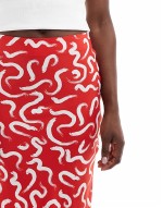 swirl print bias cut midaxi skirt in red