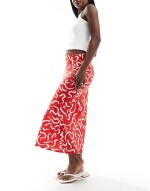 swirl print bias cut midaxi skirt in red