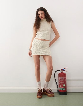 cable knit mini skirt co-ord in ecru