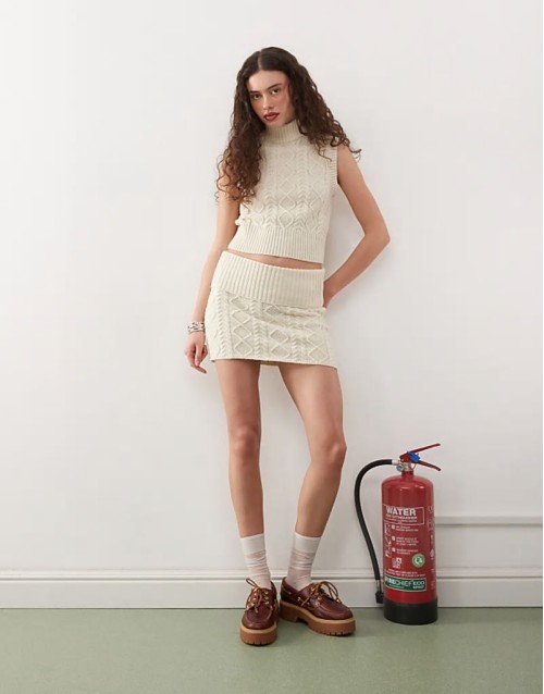 cable knit mini skirt co-ord in ecru