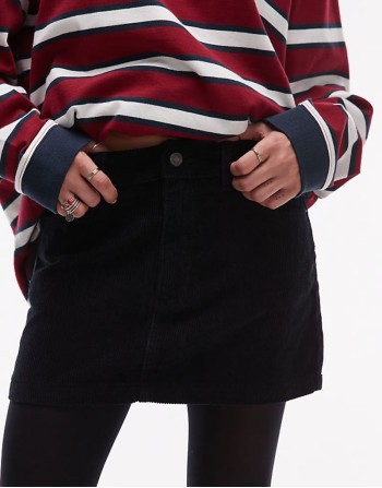 denim mini pelmet skirt in black cord