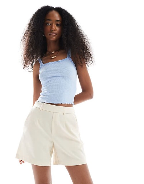 tailored elasticated back shorts in cream