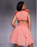 Organza ruffle skater mini dress in pink