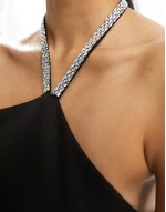 halter neck mini dress with diamante strap in black