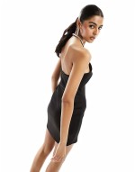 halter neck mini dress with diamante strap in black