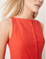 slash neck button down dropped waist mini dress in bright red