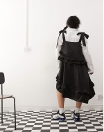 Plus satin ruffle smock dress in black