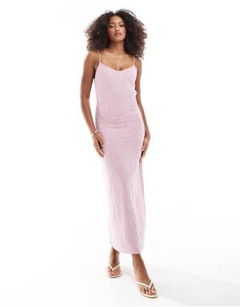 embroidered midi dress in pale pink
