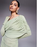 long sve slouchy  mesh mix maxi dress in sage green