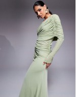 long sve slouchy  mesh mix maxi dress in sage green