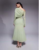 long sve slouchy  mesh mix maxi dress in sage green