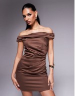 structured twist  bodycon mini dress in brown
