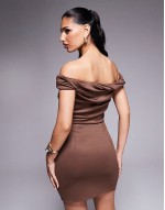 structured twist  bodycon mini dress in brown