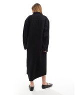 denim maxi shirt dress in washed black