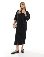 denim maxi shirt dress in washed black