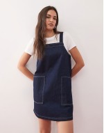 mini denim pinafore dress in indigo wash