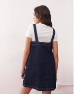mini denim pinafore dress in indigo wash