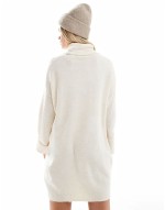 knitted roll neck mini dress in cream melange