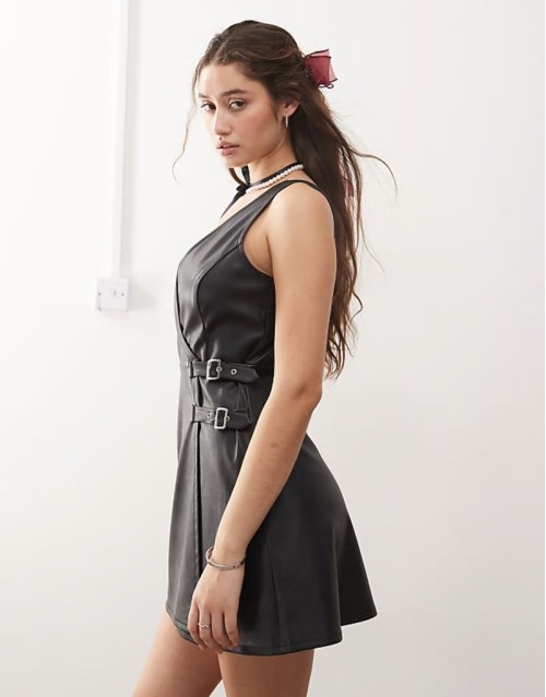 faux leather pinny dress