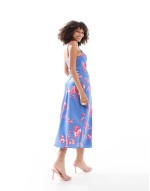 Bryony Iona satin midi slip dress in purple/neon pink