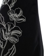 linen look v neck floral embroidered maxi dress in black