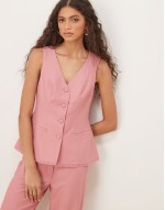 tailored barrel arch leg trouser with lace insert & lace edge trim waistcoat co-ord in pink