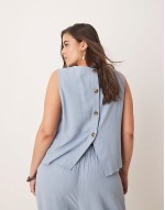 Curve linen shell top and pleat front trousers co-ord in blue