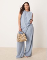 Curve linen shell top and pleat front trousers co-ord in blue