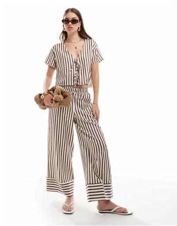 poplin tie co-ord in brown stripe