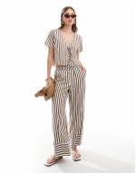poplin tie co-ord in brown stripe