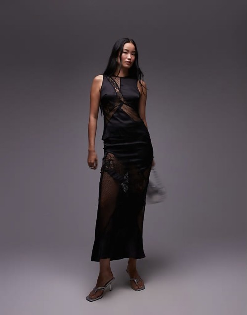 satin and lace mix co-ord in black