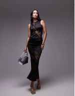 satin and lace mix co-ord in black