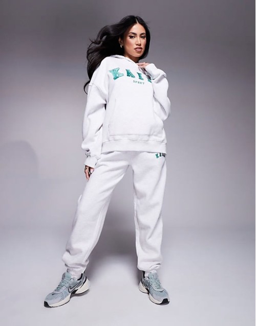 sport hoodie and joggers co-ord in green and grey
