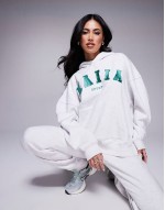 sport hoodie and joggers co-ord in green and grey
