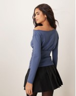 asymmetric slouchy one shoulder top in navy