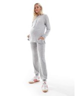 Mamalicious Maternity cuffed jersey jogger and hooded top co-ord in light grey melange